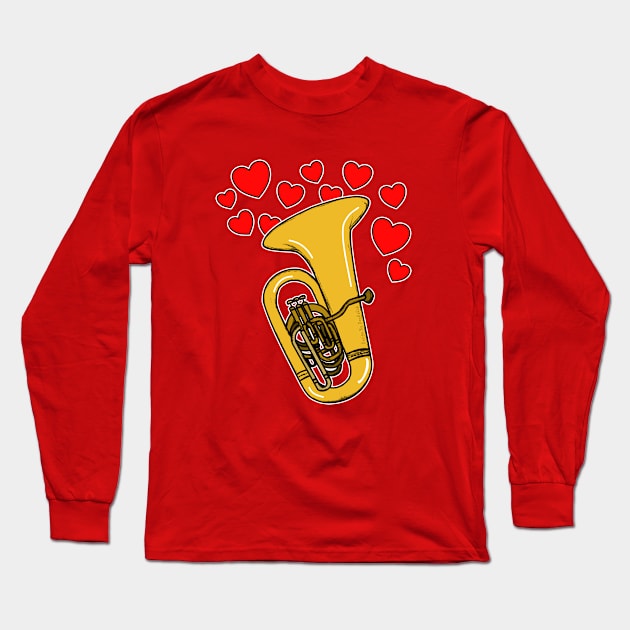 Valentines Day Tuba Player Tubaist Anniversary Wedding Musician Long Sleeve T-Shirt by doodlerob